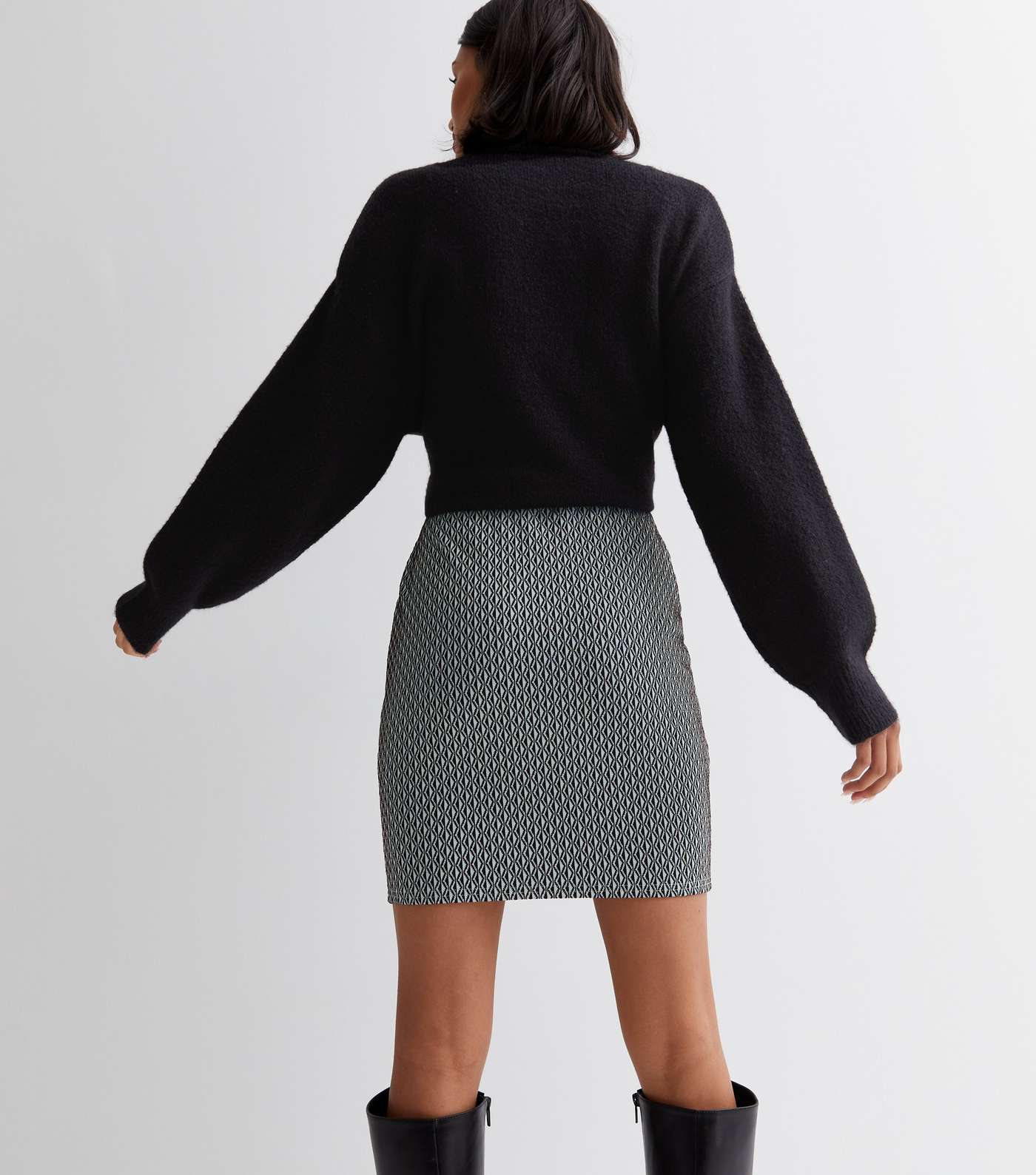 Grey Abstract Jacquard Mini Tube Skirt Image 4