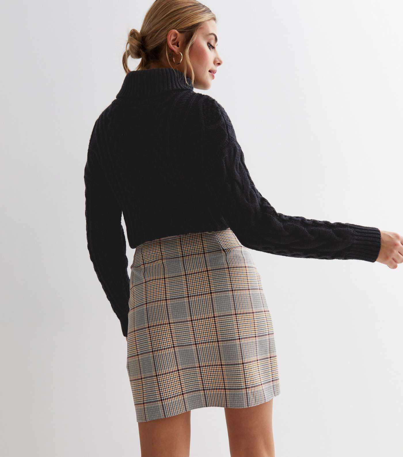 Light Grey Check High Waist Mini Skirt Image 4