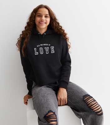 Girls Black All We Need Is Love Logo Charity Hoodie