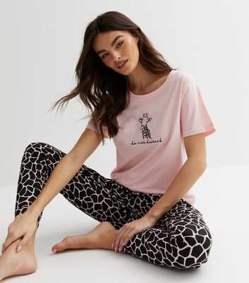 Pink T-Shirt and Jogger Pyjama Set with Giraffe Print