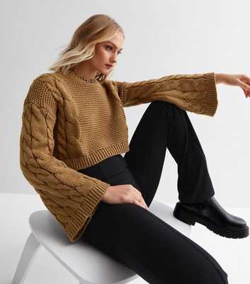 Cameo Rose Brown Cable Knit Crop Jumper