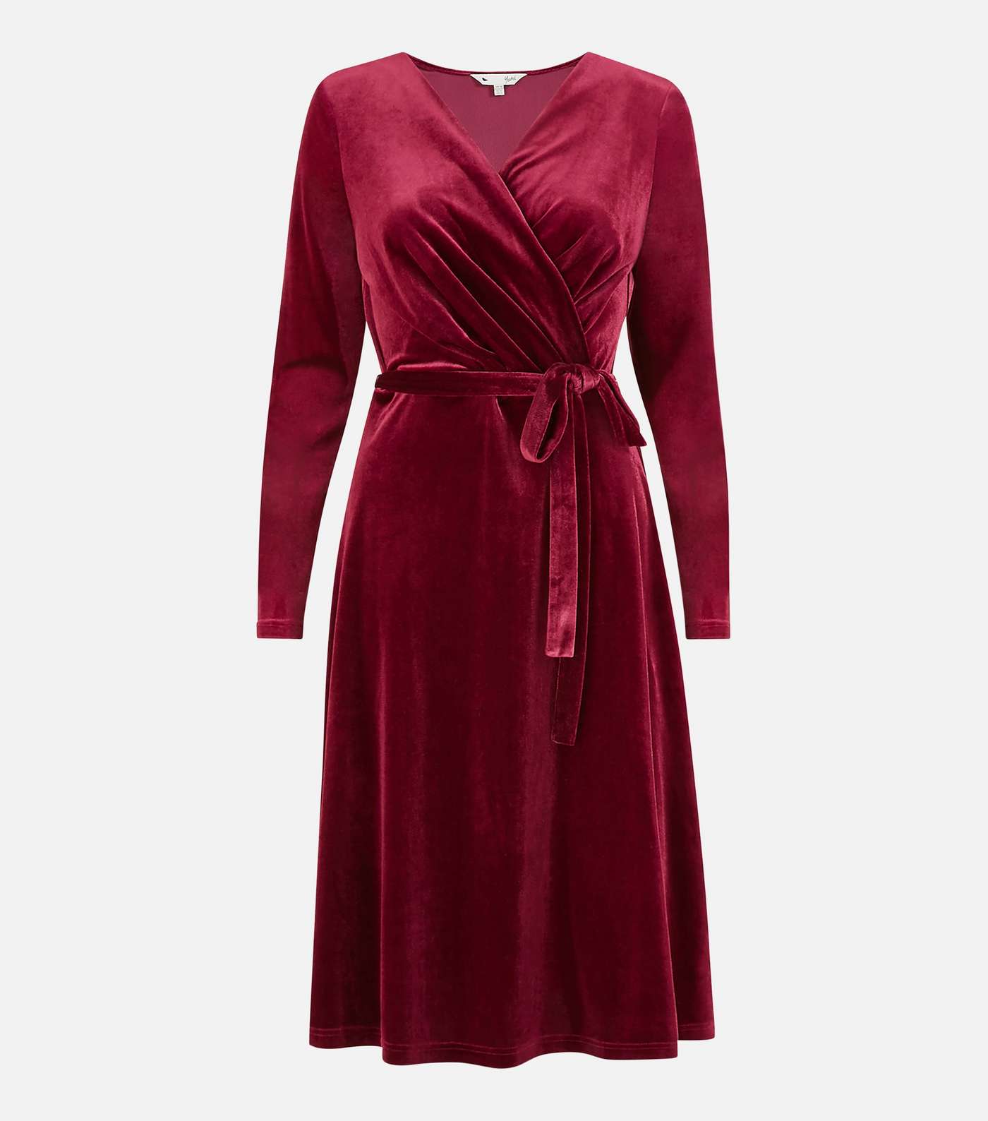 Yumi Burgundy Velvet V Neck Long Sleeve Midi Wrap Dress Image 5