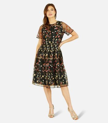 Black embroidered outlet mesh dress