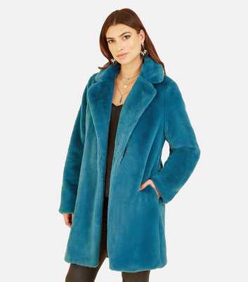 Yumi Teal Faux Fur Coat