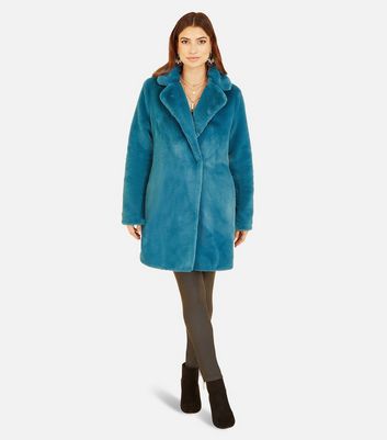 Faux fur coat on sale teal