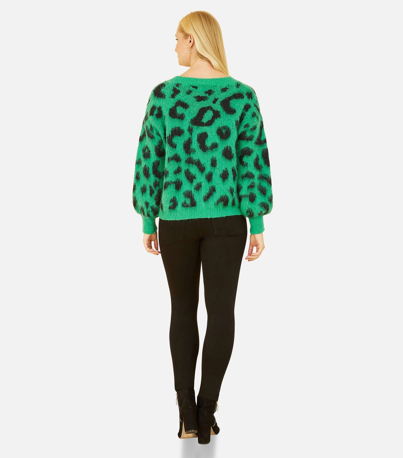 Yumi Green Fluffy Leopard Print Cardigan Image 5