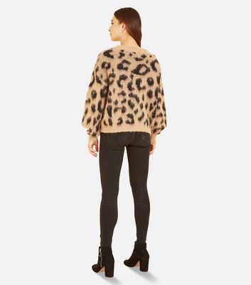 Yumi Brown Fluffy Leopard Print Cardigan