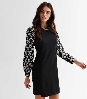 Black Geometric Jersey 2 in 1 Mini Dress