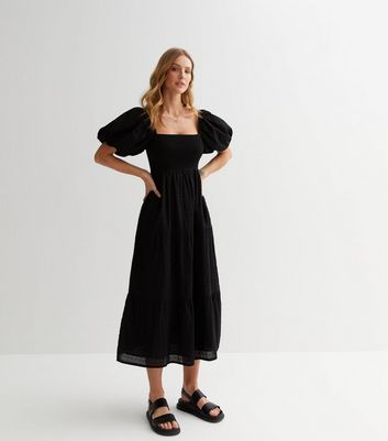 Black cotton 2024 midi dress