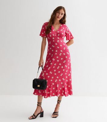 Pink Daisy Frill Midi Dress New Look