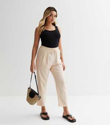 Petite Stone Linen Blend High Waist Joggers