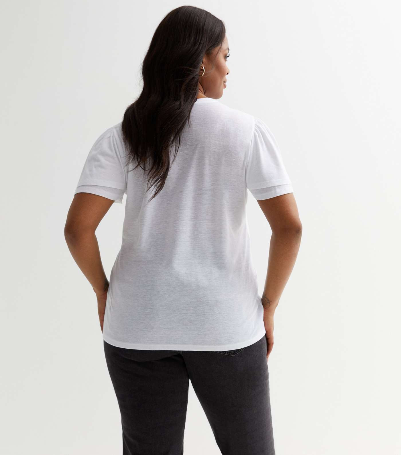 Curves White Jersey Flutter Sleeve Long T-Shirt Image 4