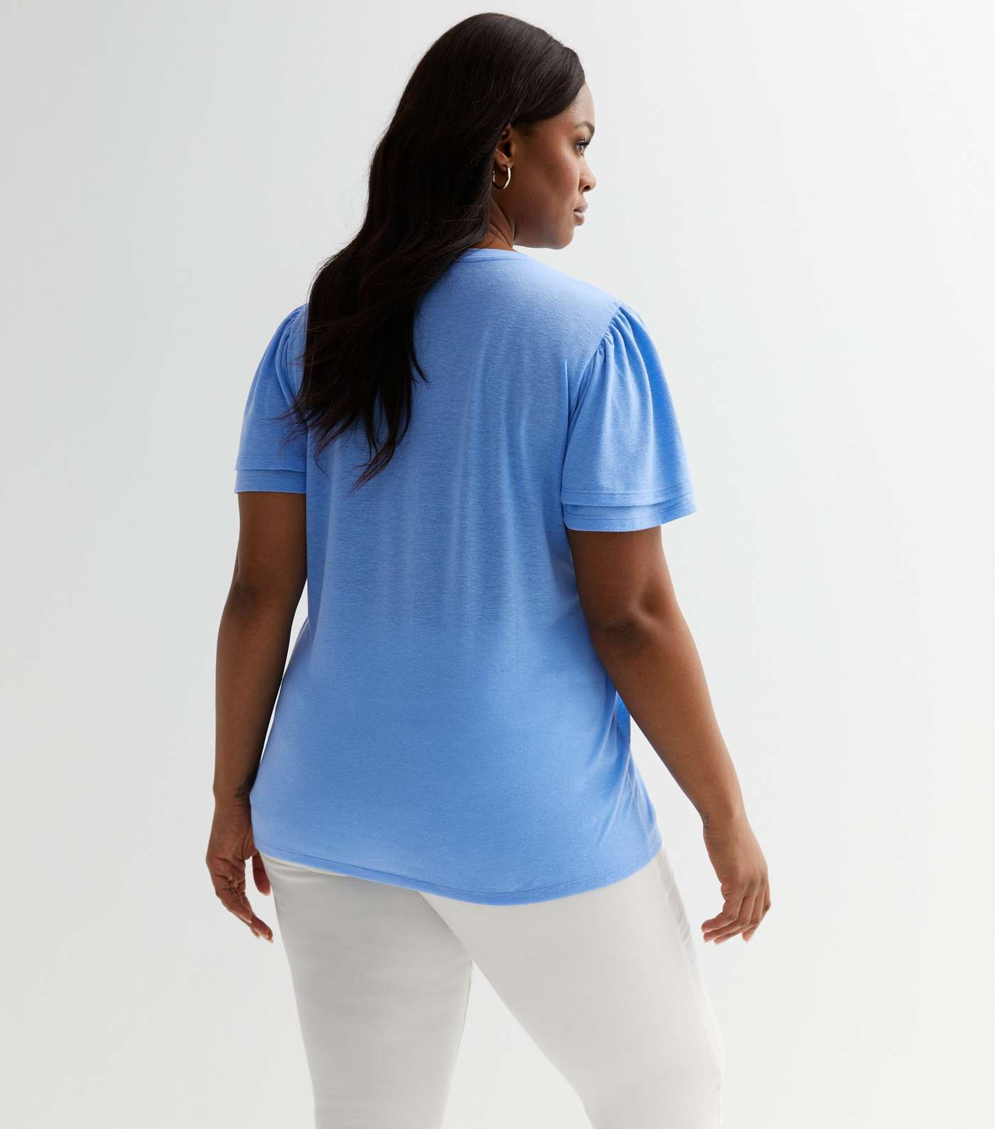Curves Blue Jersey Flutter Sleeve Long T-Shirt Image 4