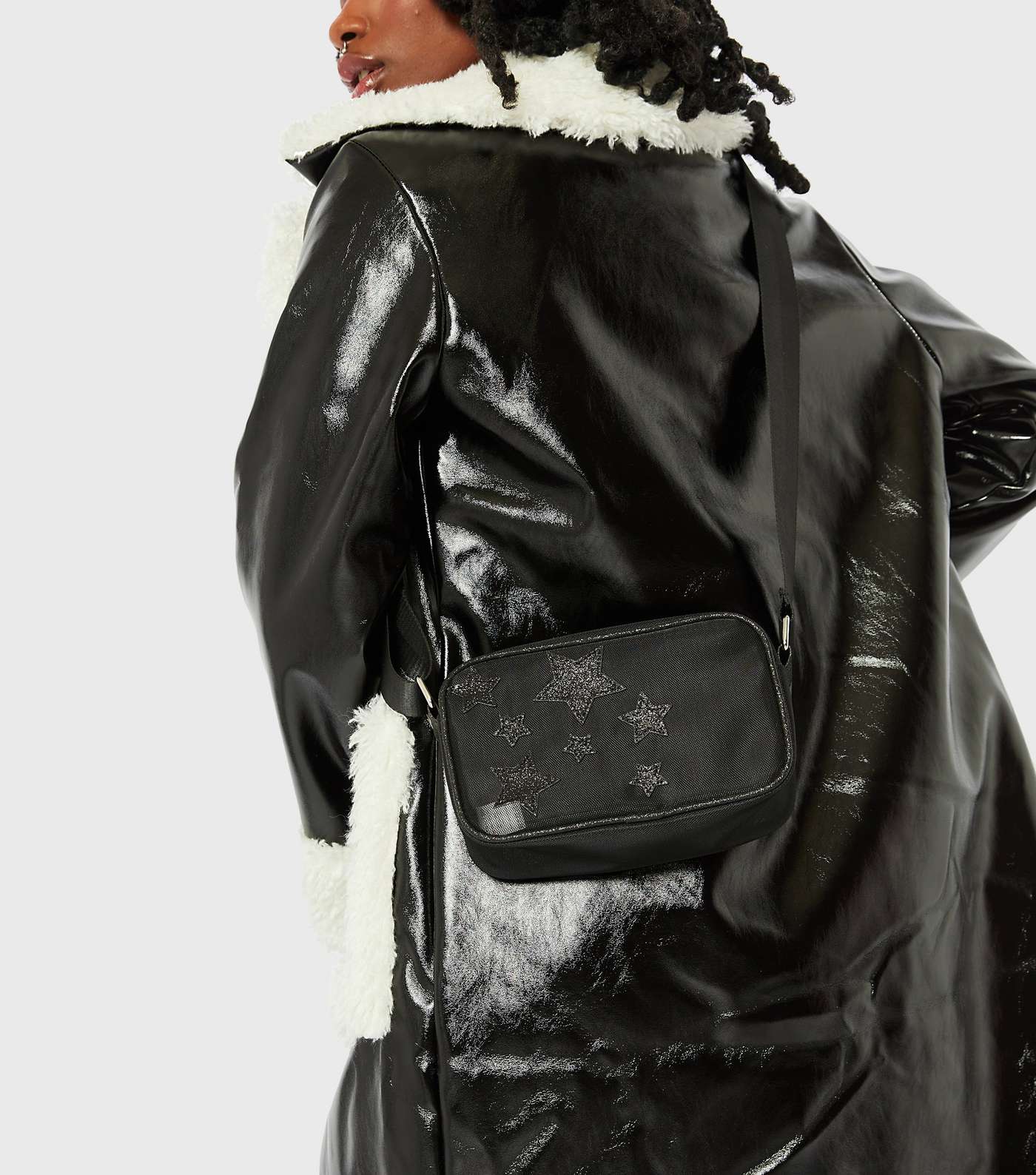 Skinnydip Black Glitter Star Mesh Cross Body Bag Image 3