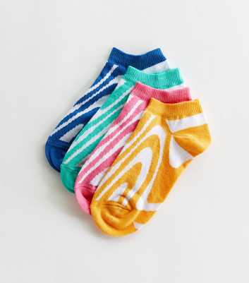 Girls 4 Pack Multicoloured Swirl Trainer Socks