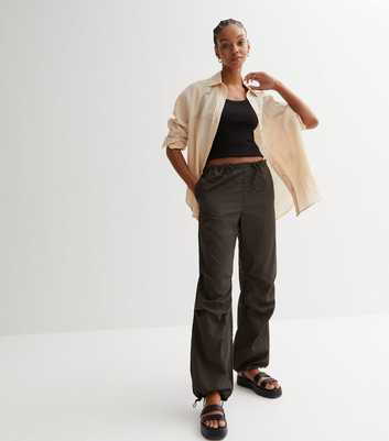 Noisy May Khaki Nylon Low Rise Parachute Trousers