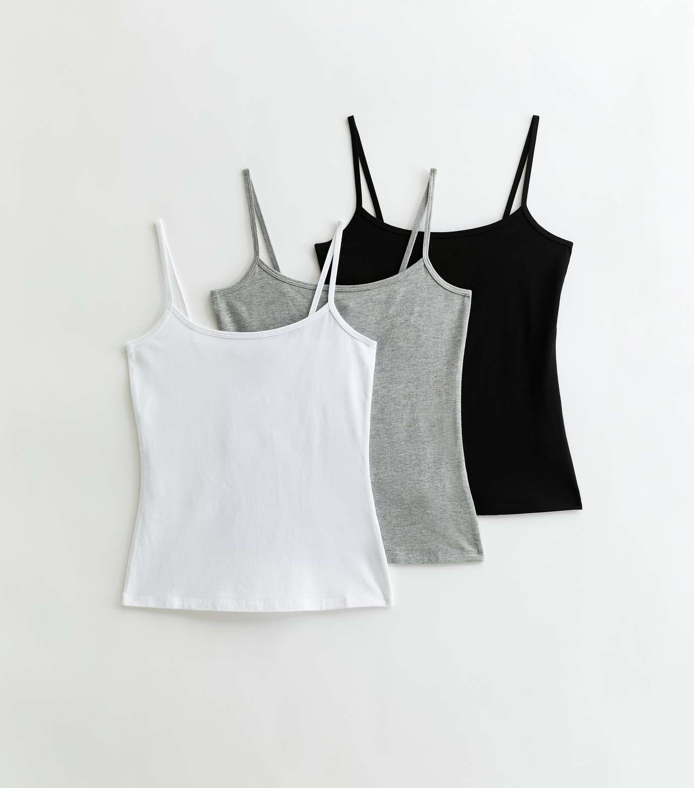3 Pack Black Grey and White Jersey Scoop Neck Camis Image 5