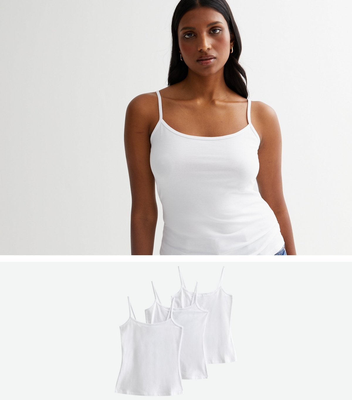Women's 3 Pack White Jersey Scoop Neck Camis New Look