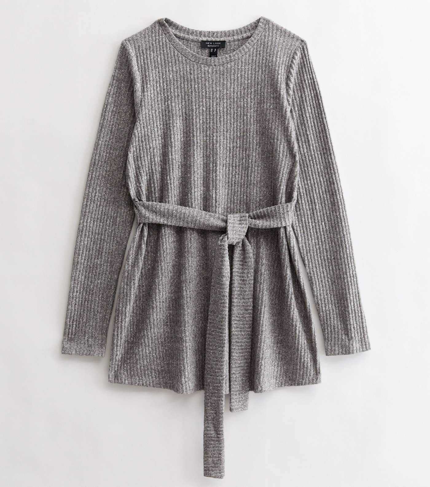 Maternity Grey Ribbed Knit Long Sleeve Belted Top Image 5