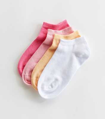 Girls 4 Pack Pink Orange and White Plain Trainer Socks