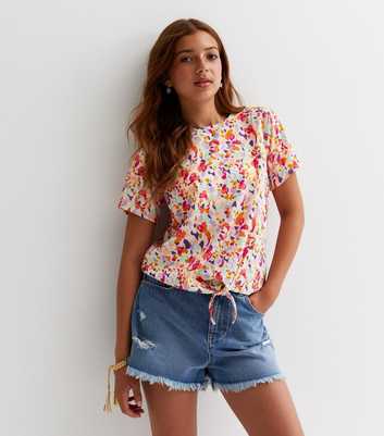 Name It Off White Abstract Tie Front T-Shirt