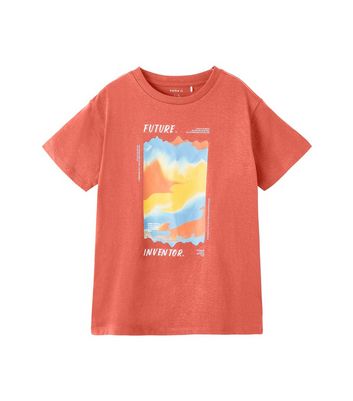 Name It Coral Future Inventor Box Print Logo T-Shirt