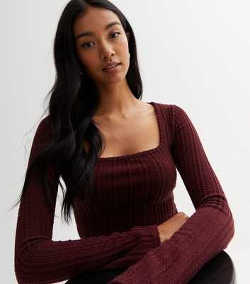 Burgundy Textured Jersey Square Neck Crop Top