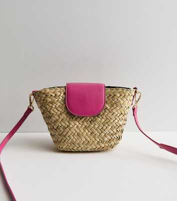 Bright Pink Straw Effect Cross Body Bag