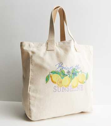 Cream Bring the Sunshine Lemon Logo Canvas Large Tote Bag