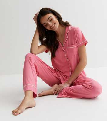 Pink Jersey Piping Shirt Pyjama Set