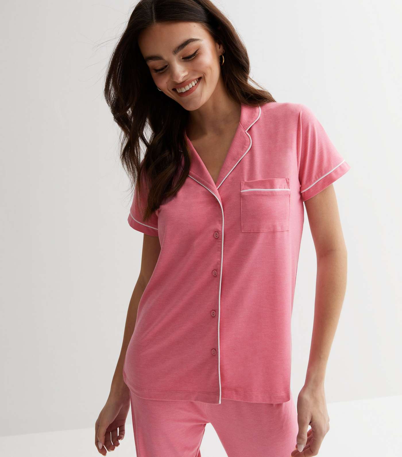 Pink Jersey Piping Trouser Pyjama Set Image 2
