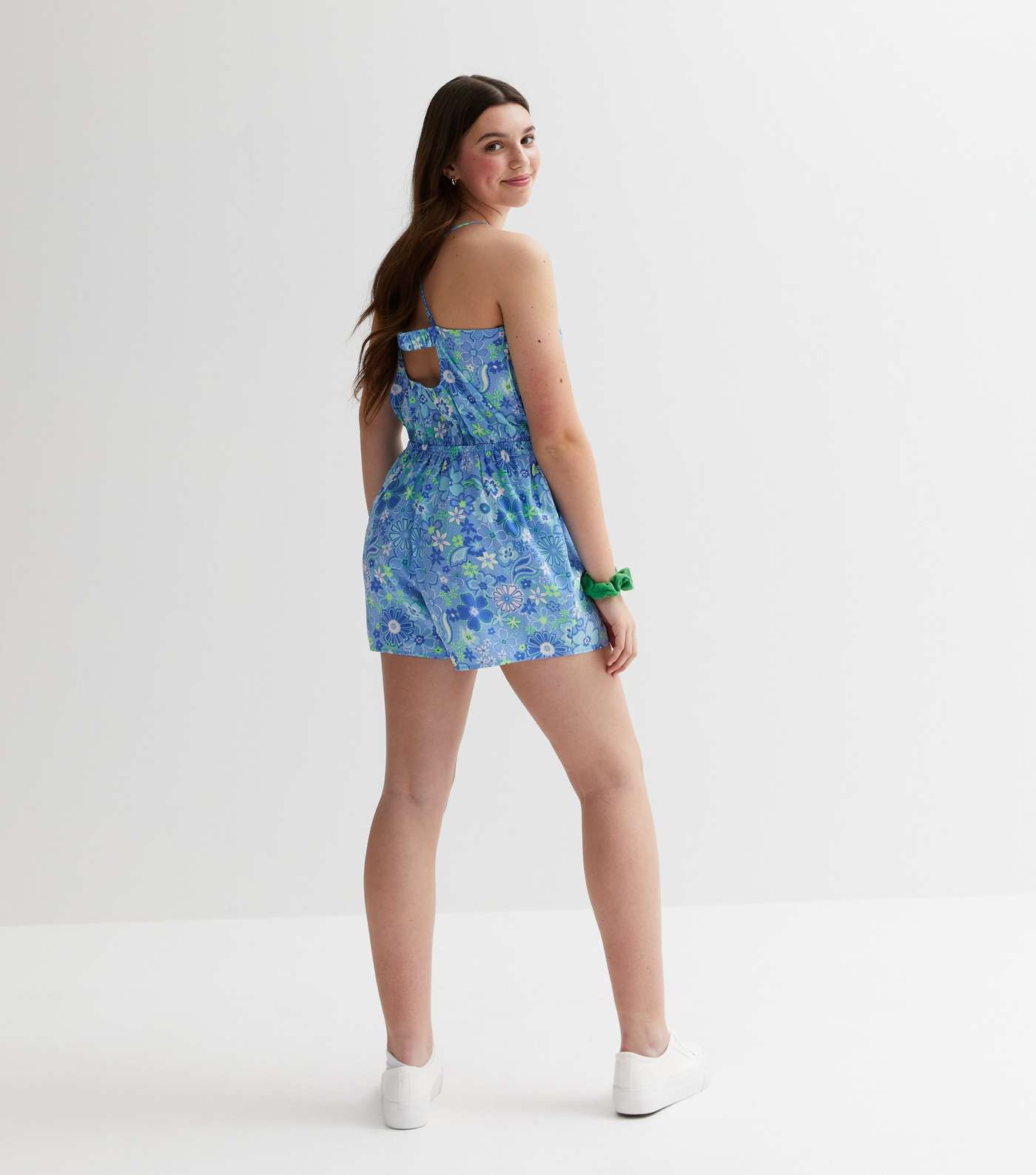 Girls Blue Exotic Print Strappy Playsuit Image 4