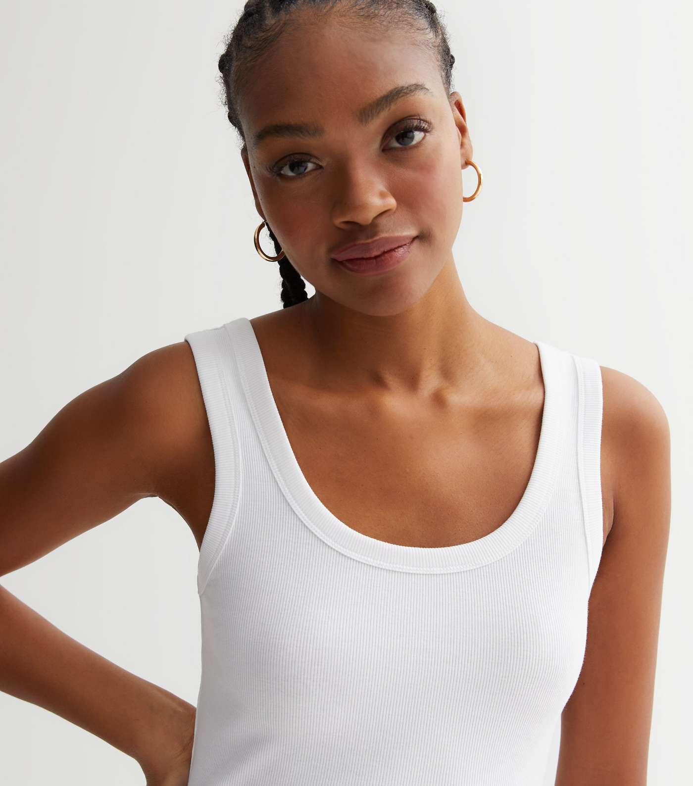 Tall White Ribbed Jersey Scoop Neck Vest Image 3