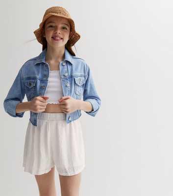 Girls White Broderie Beach Shorts