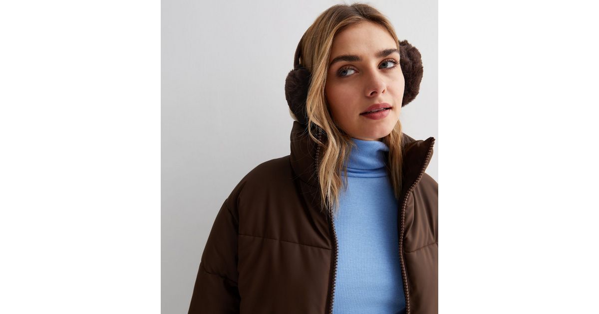 Dark Brown Faux Fur Ear Muffs New Look