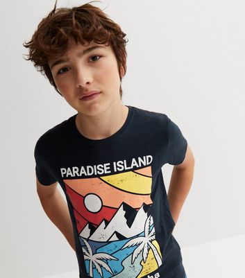 Name It Navy Paradise Island Logo T-Shirt New Look