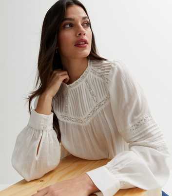 White Lace Frill High Neck Blouse