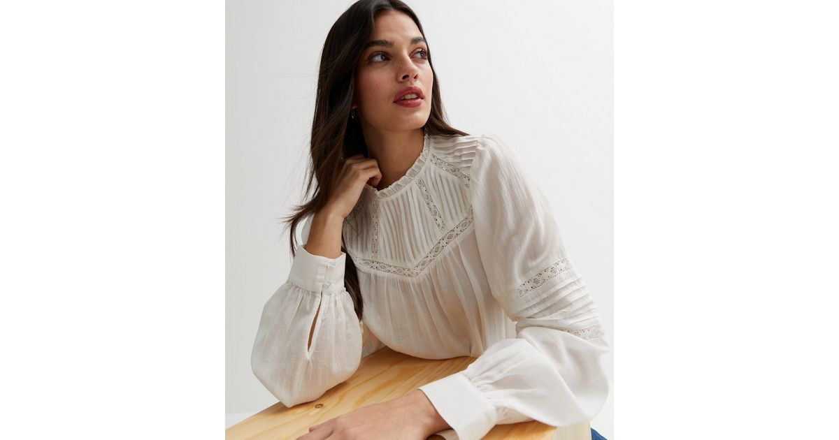 White Frilled High Neck Buttons Back Floral Blouse