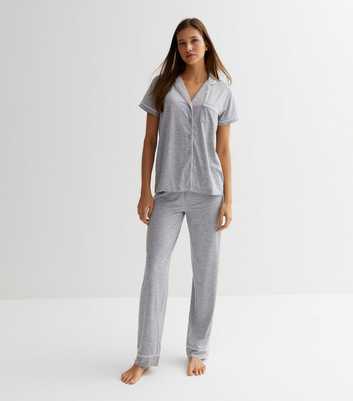 Grey Jersey Revere Collar Shirt and Trouser Pyjama Set