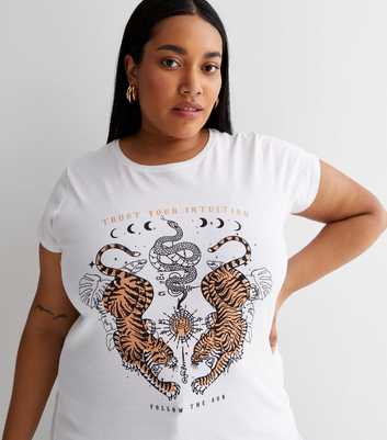 Curves White Trust Your Intuition Tiger Logo T-Shirt