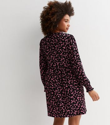 Pink Ditsy Floral Jersey Mini Smock Dress | New Look