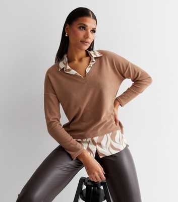 Camel Doodle Print 2-in-1 Long Puff Sleeve Top
