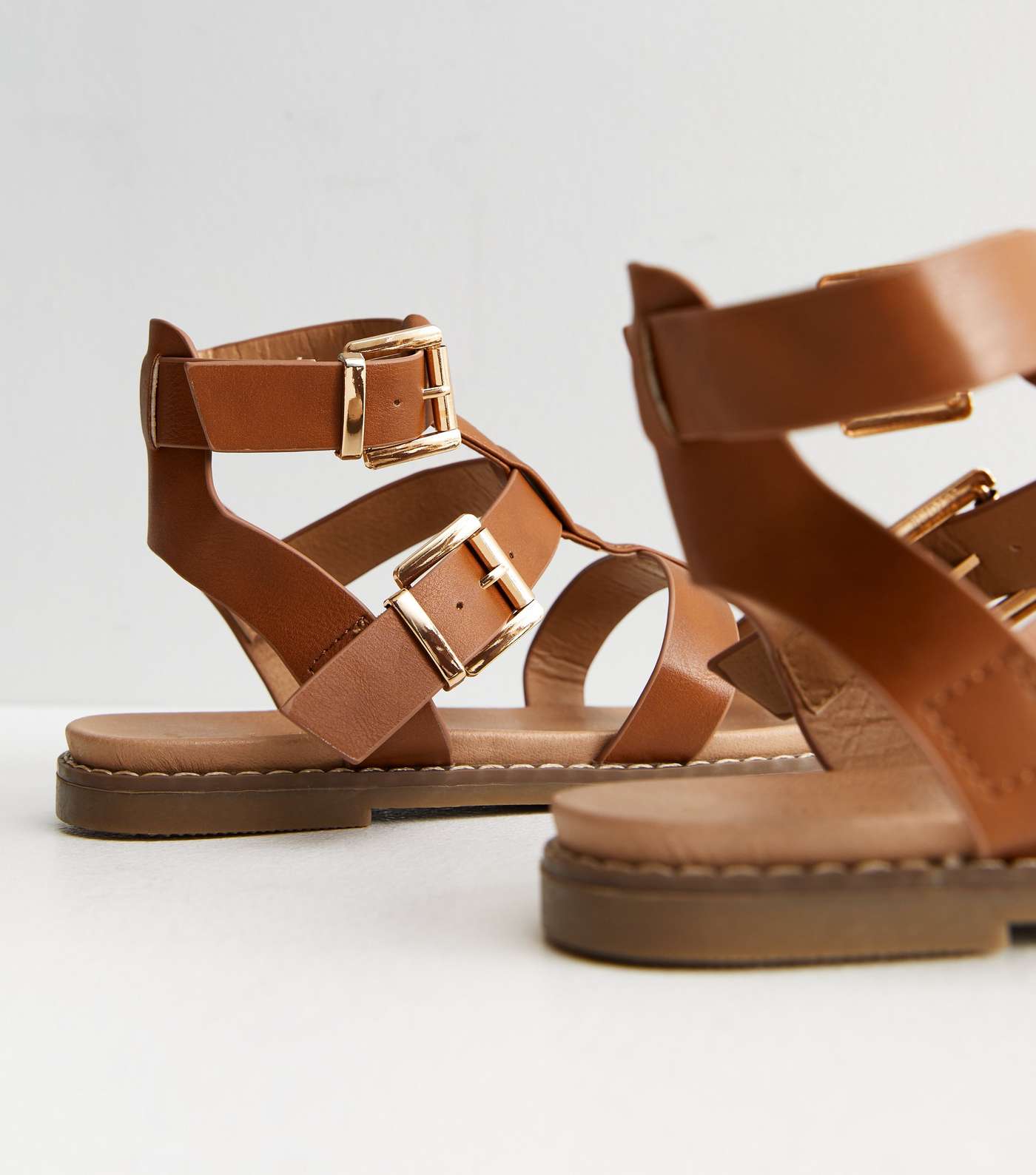 Tan Leather-Look Gladiator Footbed Sandals Image 4