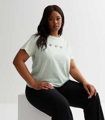 Curves Mint Green 3 Bees Crew Neck T-Shirt