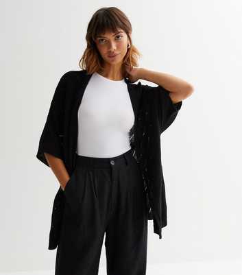 Black Chevron Knit Kimono Cardigan