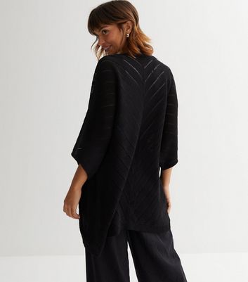 Black Chevron Knit Kimono Cardigan New Look