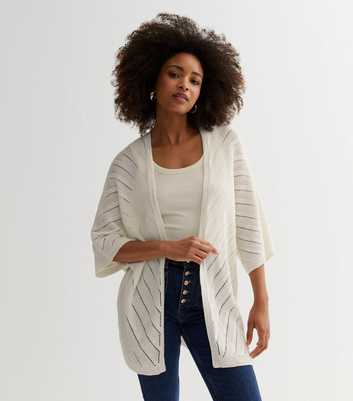 Off White Chevron Knit Kimono Cardigan