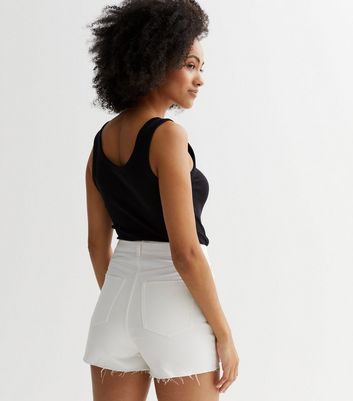 Tall White Denim Extreme Ripped Mom Shorts New Look