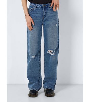 Noisy May Blue Ripped Wide Leg Jeans New Look