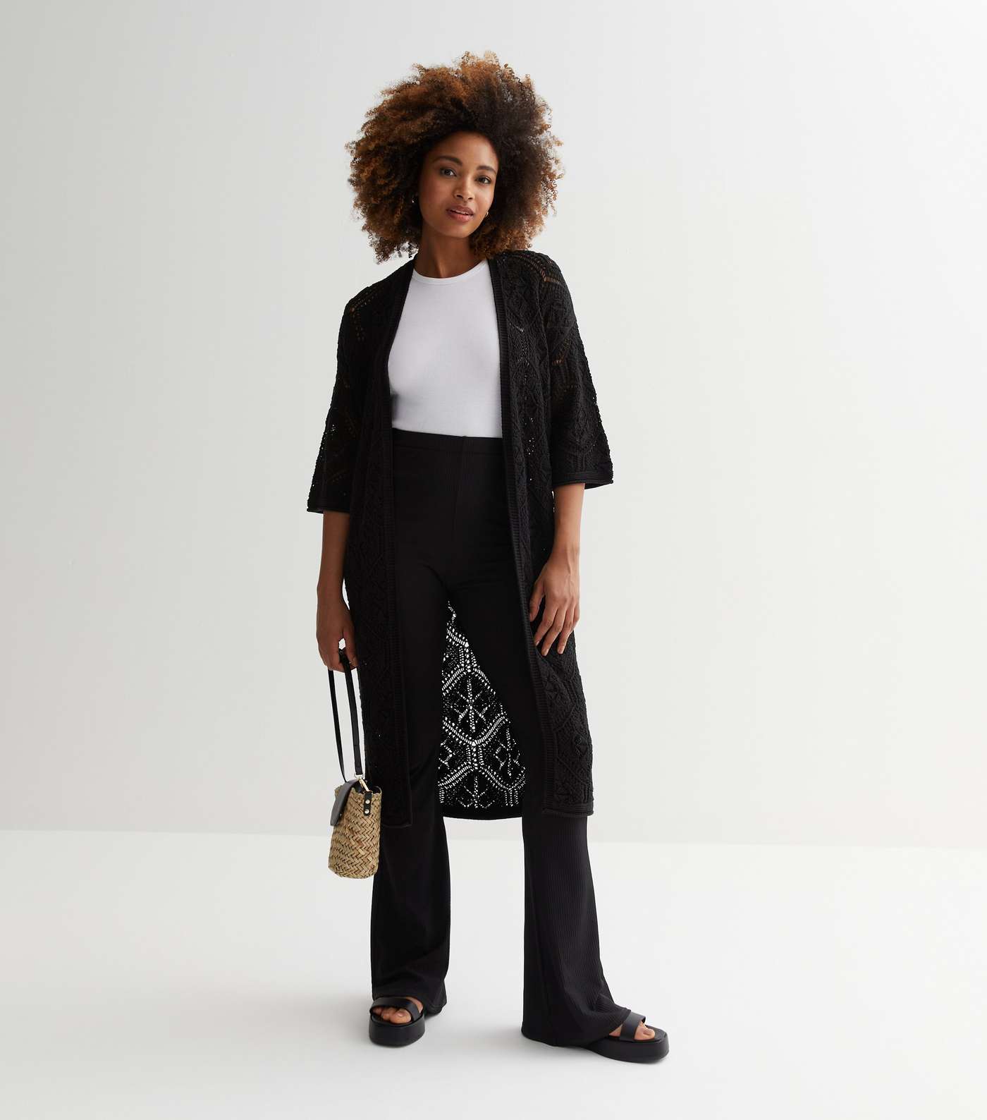 Black Knit Midi Kimono Cardigan Image 3
